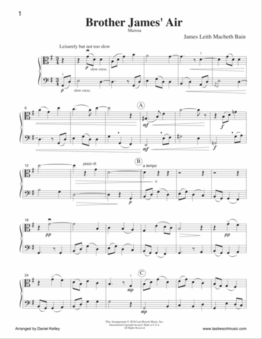 Brother James' Air Duet for Viola & Cello or Bassoon - Music for Two