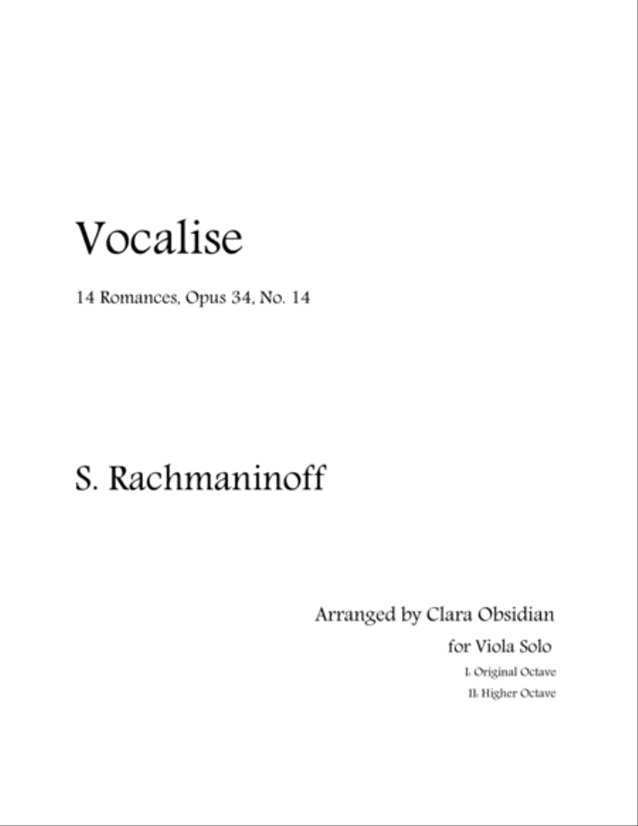 Rachmaninoff: Vocalise for Solo Viola (In 2 difficulties, both scores included) Viola Solo scores gallery preview page 1