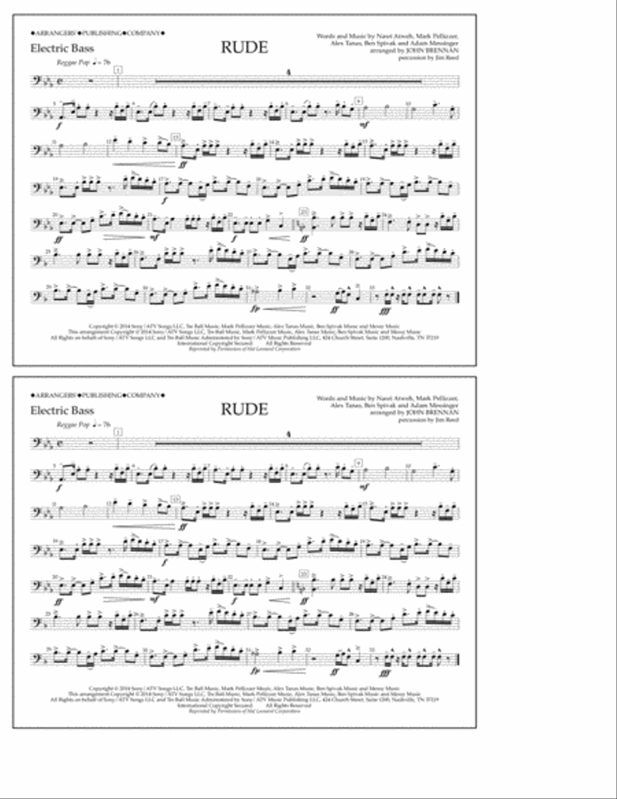 Rude - Electric Bass Marching Band scores gallery preview page 1