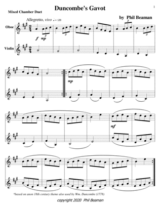 Duncombe's Gavot-Mixed Chamber Duet 3-oboe/violin