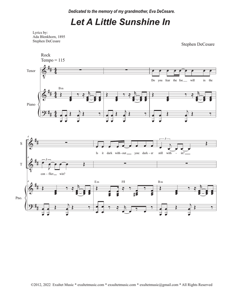 Let A Little Sunshine In (2-part choir - (Soprano and Tenor) 2-Part scores gallery preview page 1