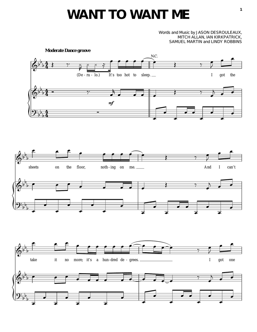 Want To Want Me Want To Want Me Piano, Vocal, Guitar scores gallery preview page 1