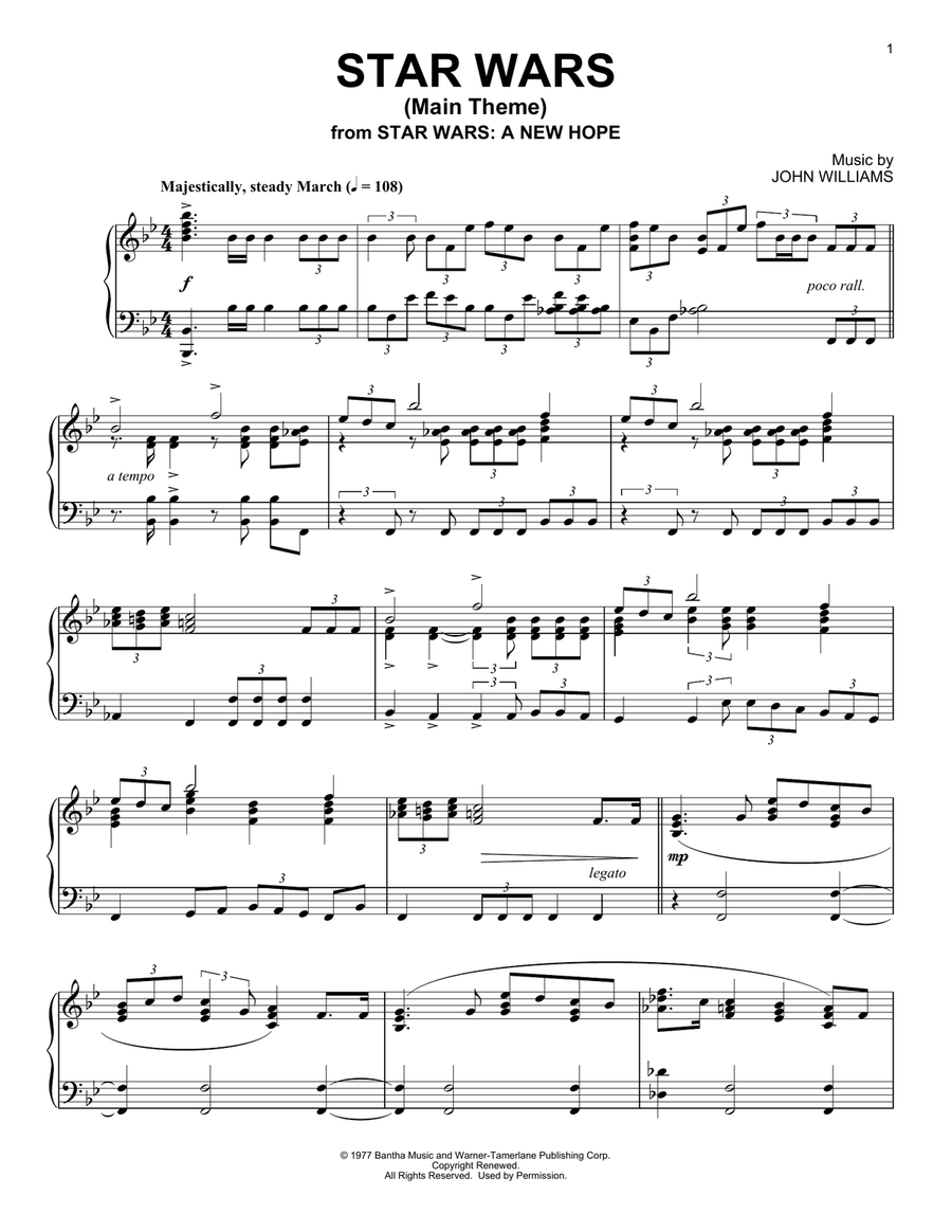 Star Wars (Main Theme) Piano Solo scores gallery preview page 1