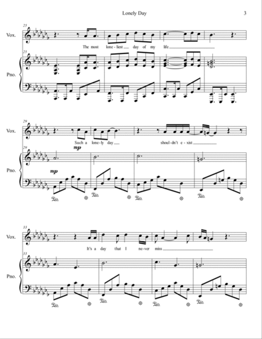 Lonely Day by System of a Down Voice Digital Sheet Music