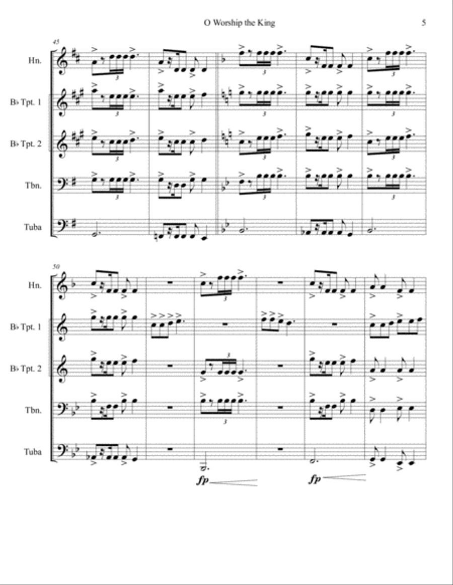 O Worship the King Brass Quintet Brass Quintet scores gallery preview page 5