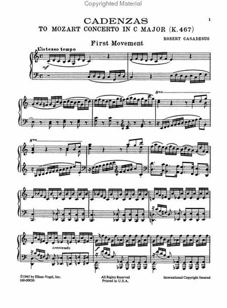 Concerto In C K467 - Piano - Cadenzas Only