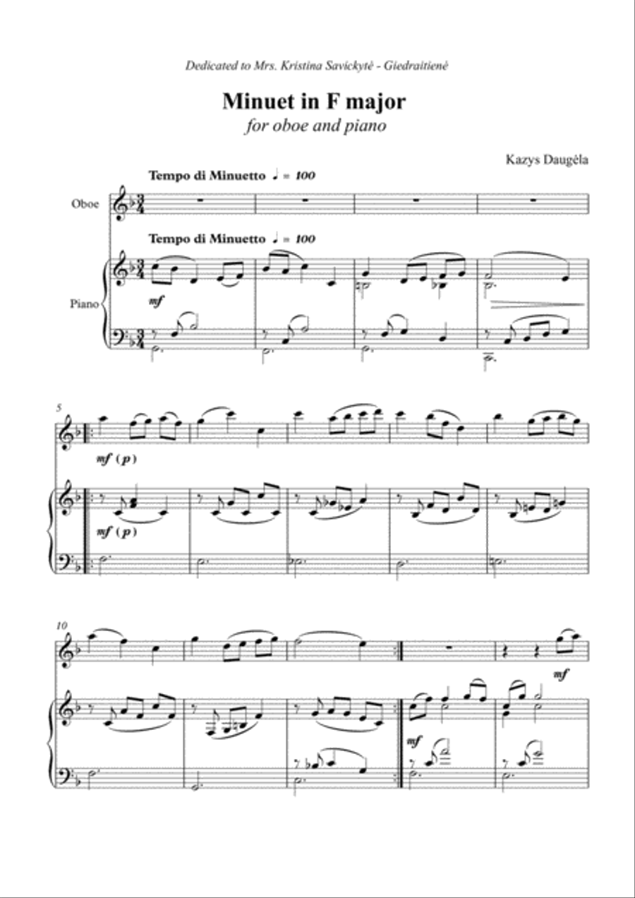 Minuet in F major for Oboe and Piano Piano scores gallery preview page 2