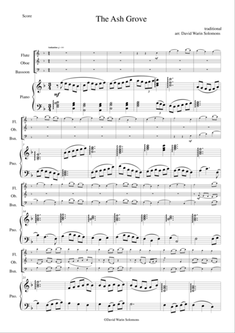 The Ash Grove for wind trio and piano Piano Solo scores gallery preview page 1