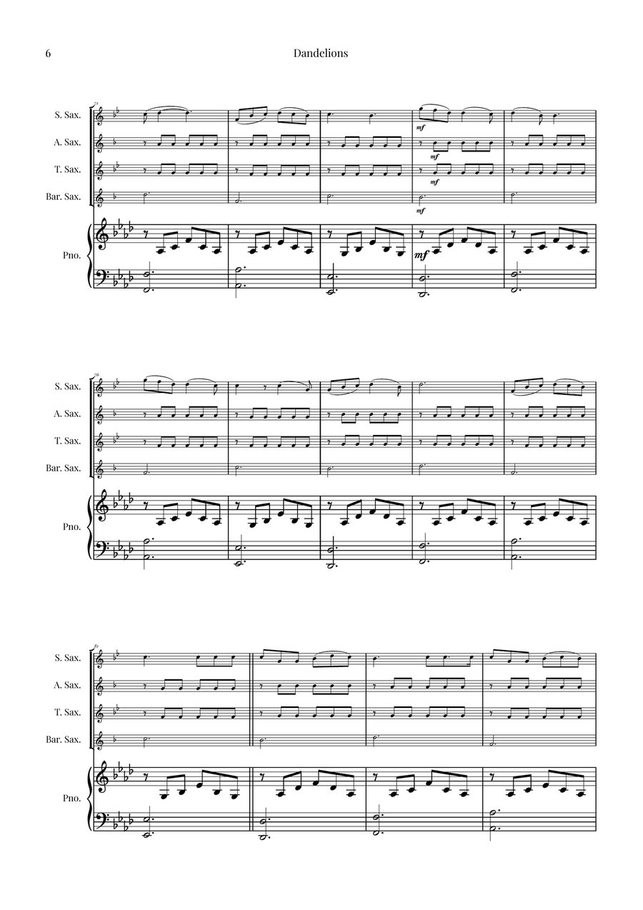 Dandelions Saxophone Quartet scores gallery preview page 6