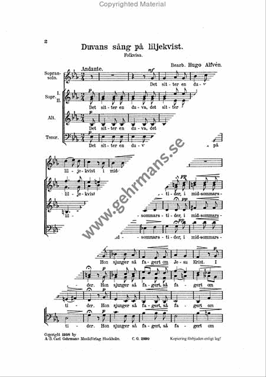 Duvans sang pa liljekvist Choir scores gallery preview page 2