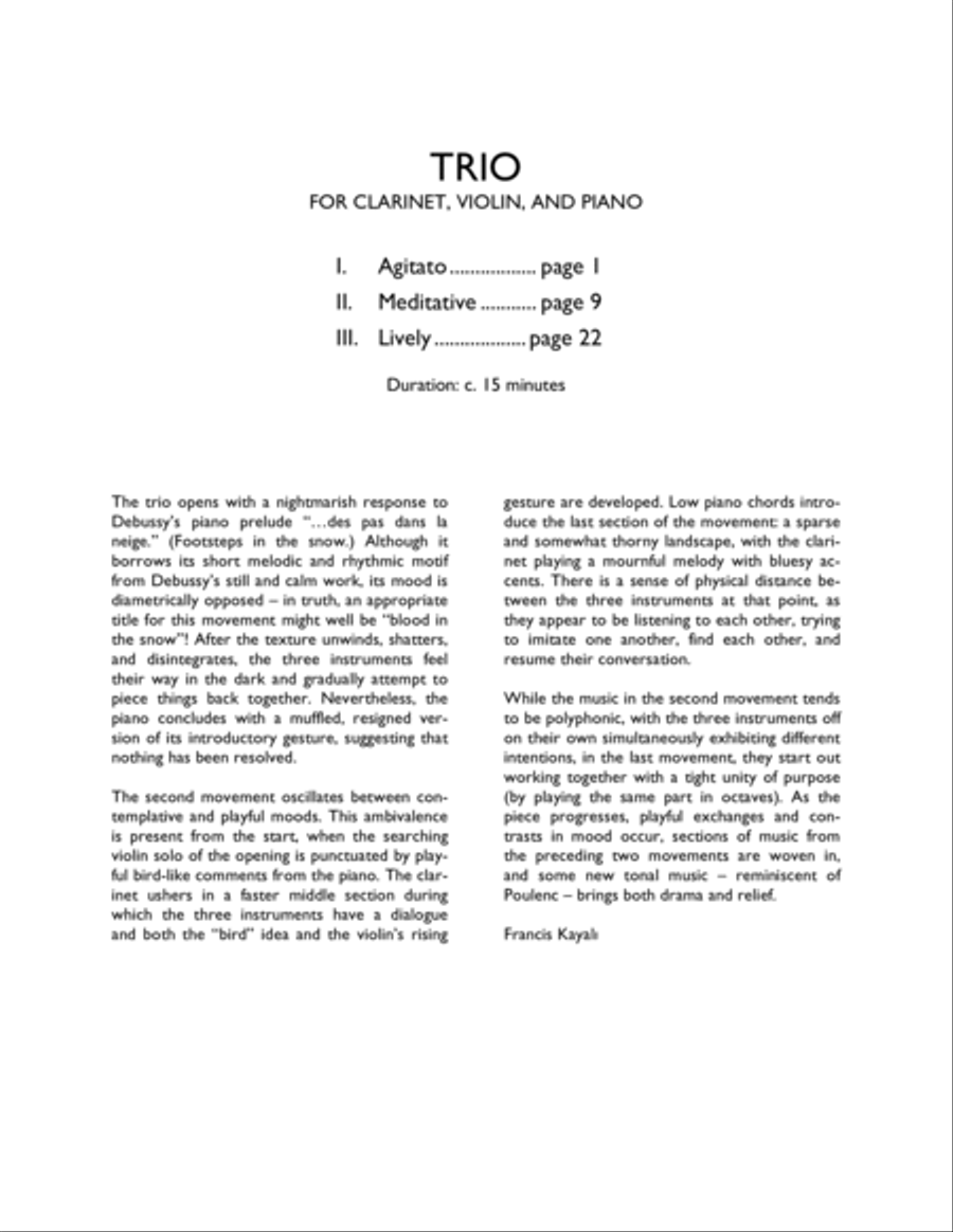 Trio for Clarinet, Violin, and Piano Clarinet scores gallery preview page 2