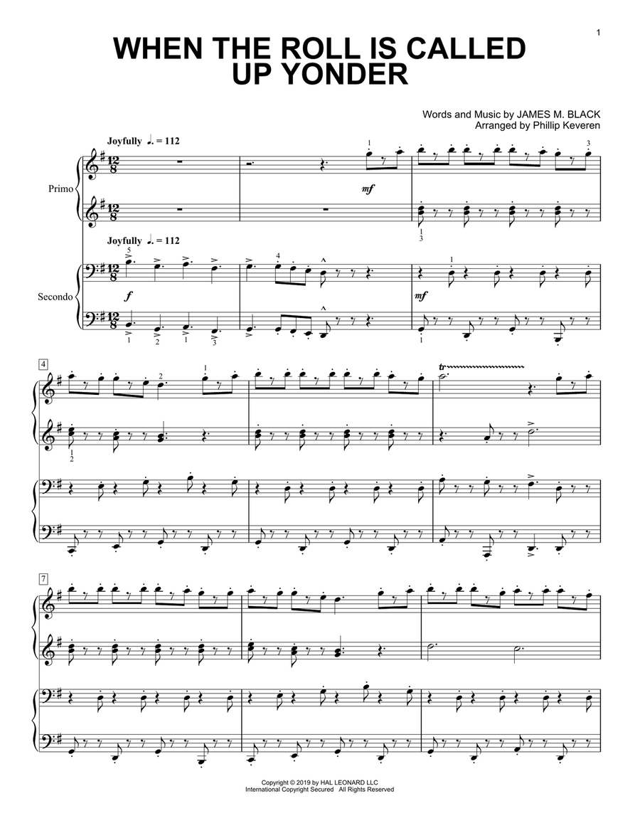 When The Roll Is Called Up Yonder (arr. Phillip Keveren) 1 Piano, 4-Hands scores gallery preview page 1