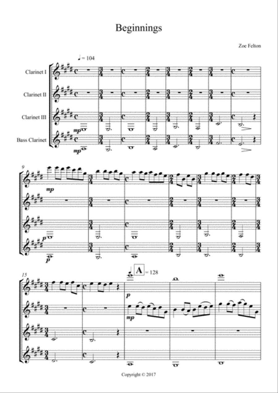Ruach (Air in Motion) for Clarinet Quartet Clarinet Quartet scores gallery preview page 2