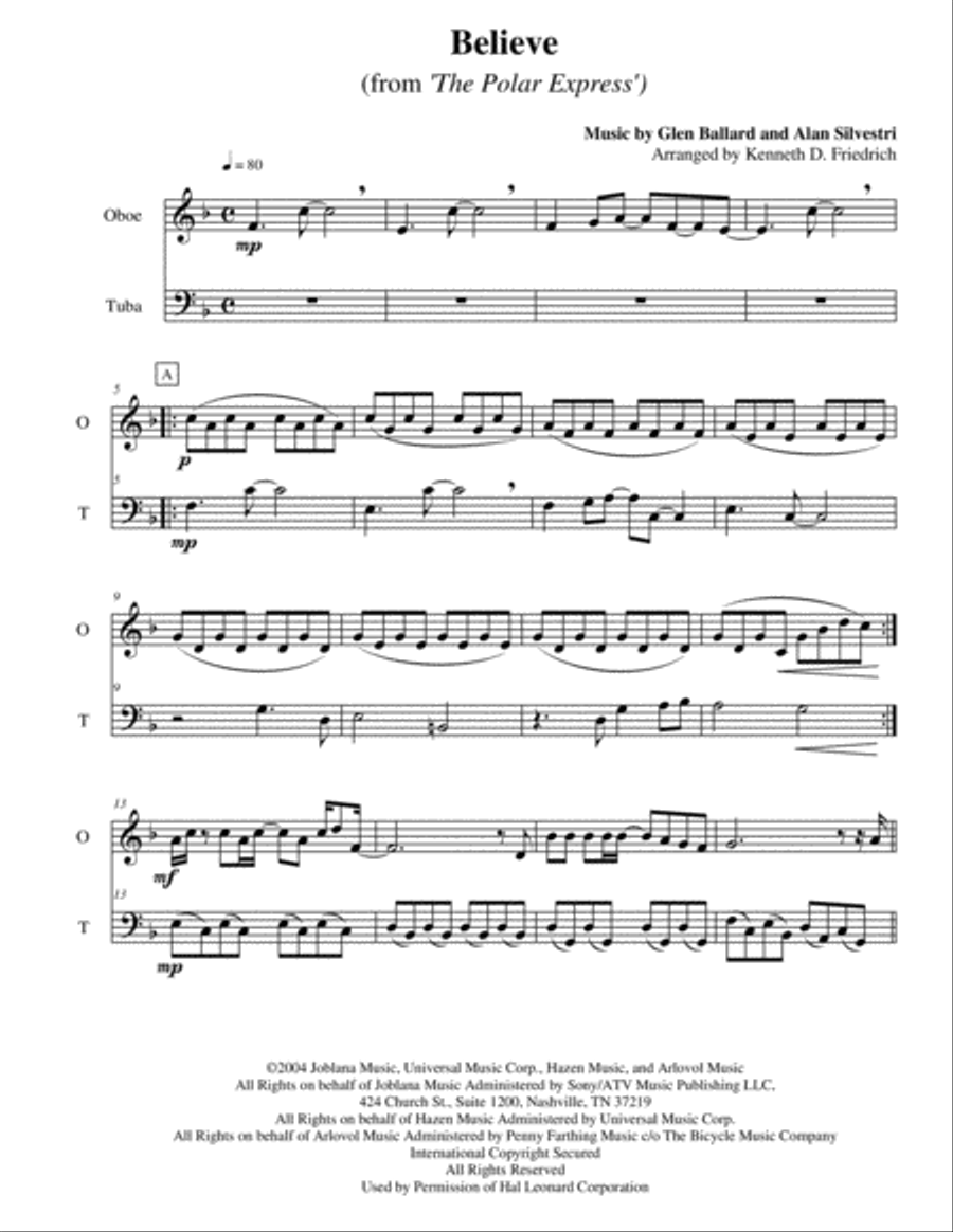Believe Oboe scores gallery preview page 1