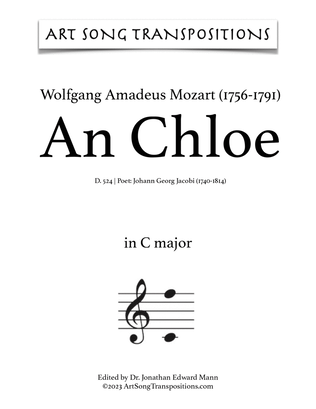Book cover for MOZART: An Chloe, K. 524 (transposed to C major, B major, and B-flat major)
