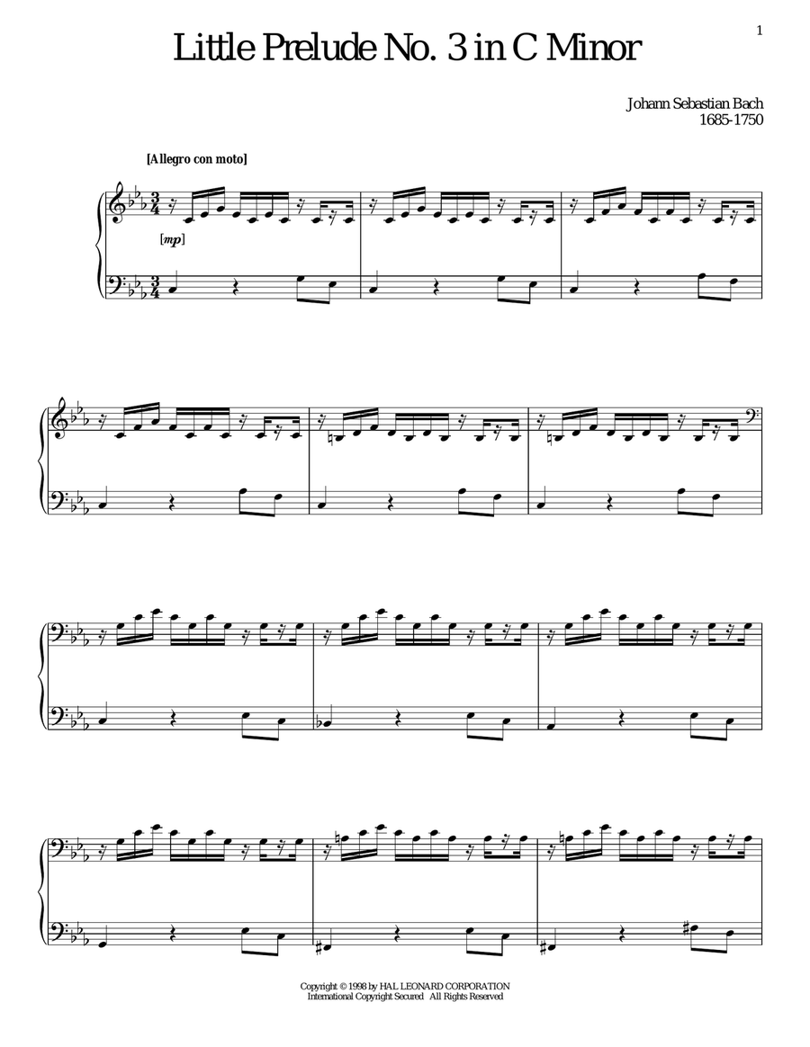 Little Prelude No. 3 in C Minor Piano Solo scores gallery preview page 1