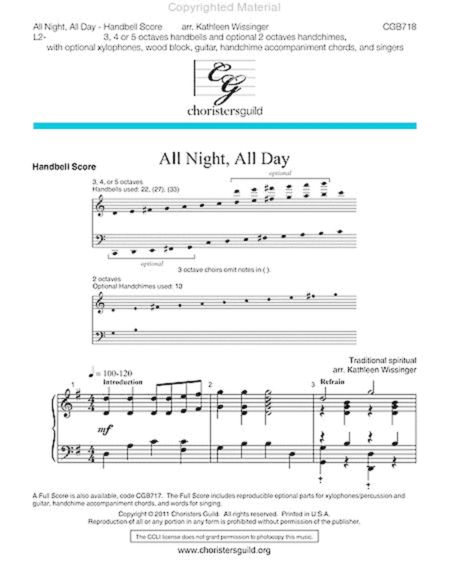 All Night, All Day - Handbell Score image number null
