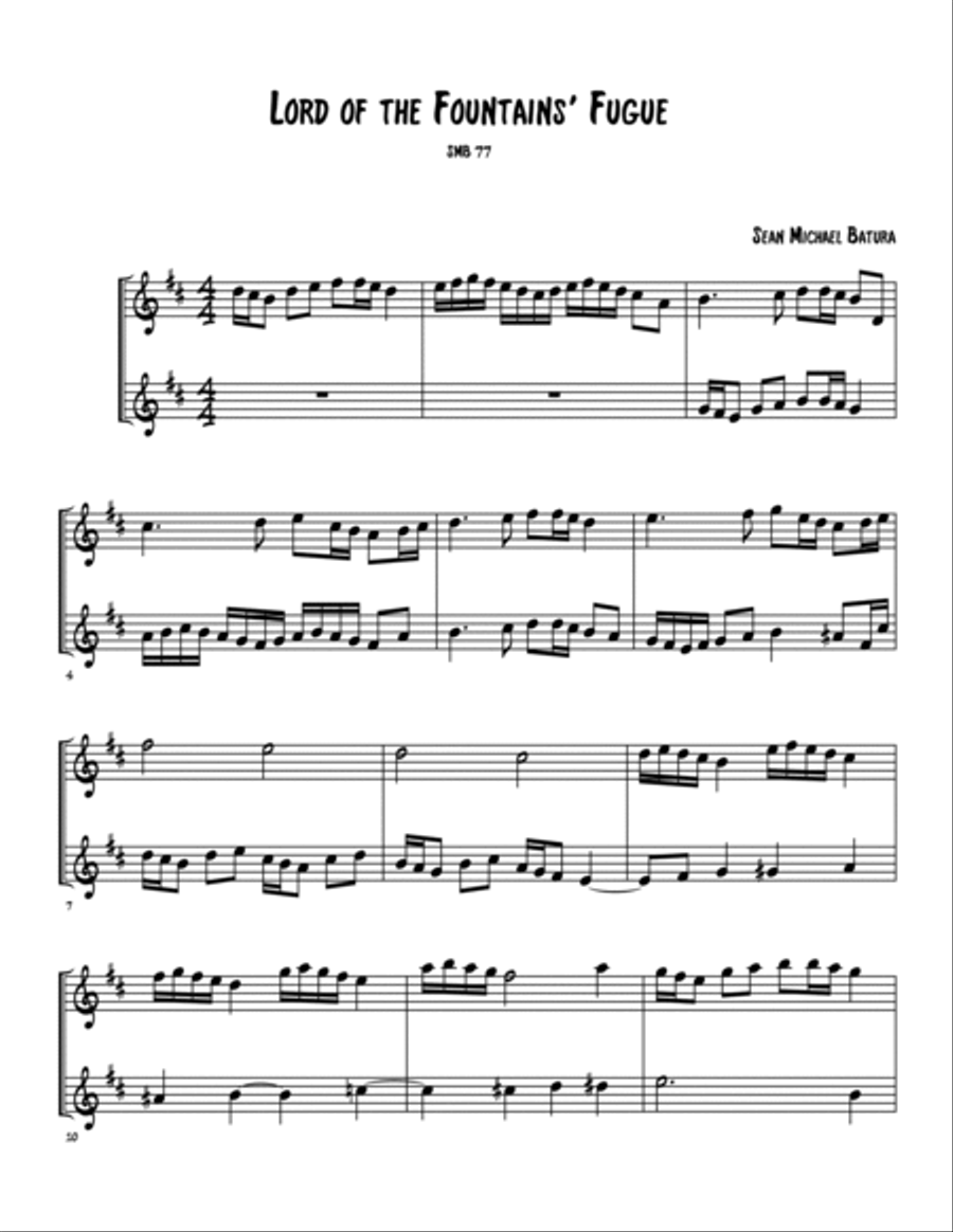 Lord of the Fountains' Fugue (for two tin whistles or Irish flutes) Small Ensemble scores gallery preview page 3