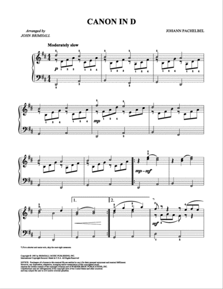 Canon in D Canon in D Piano Solo scores gallery preview page 1