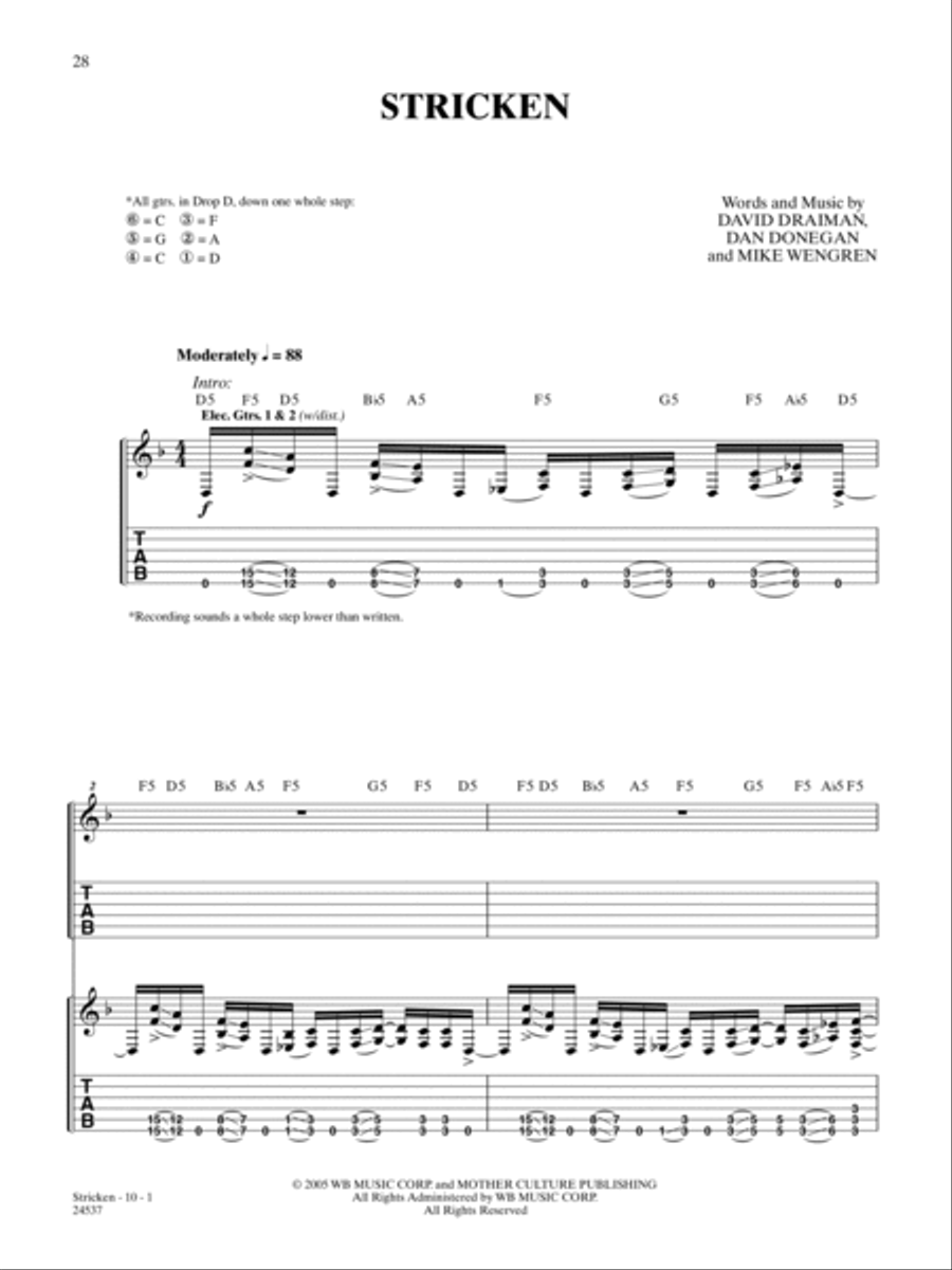 Stricken Guitar Tablature scores gallery preview page 1