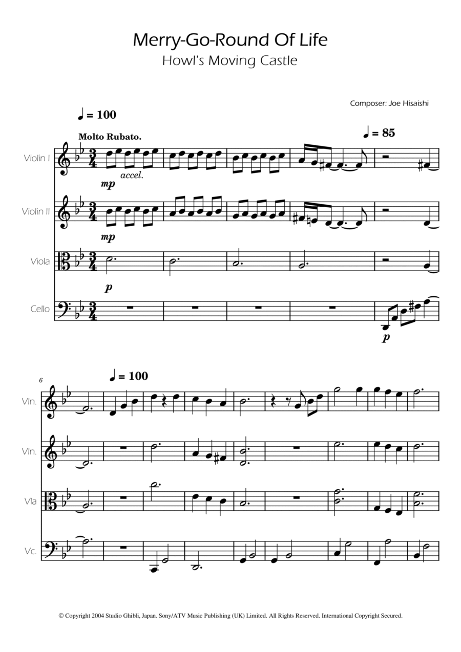 Merry-go-round Of Life String Quartet scores gallery preview page 1