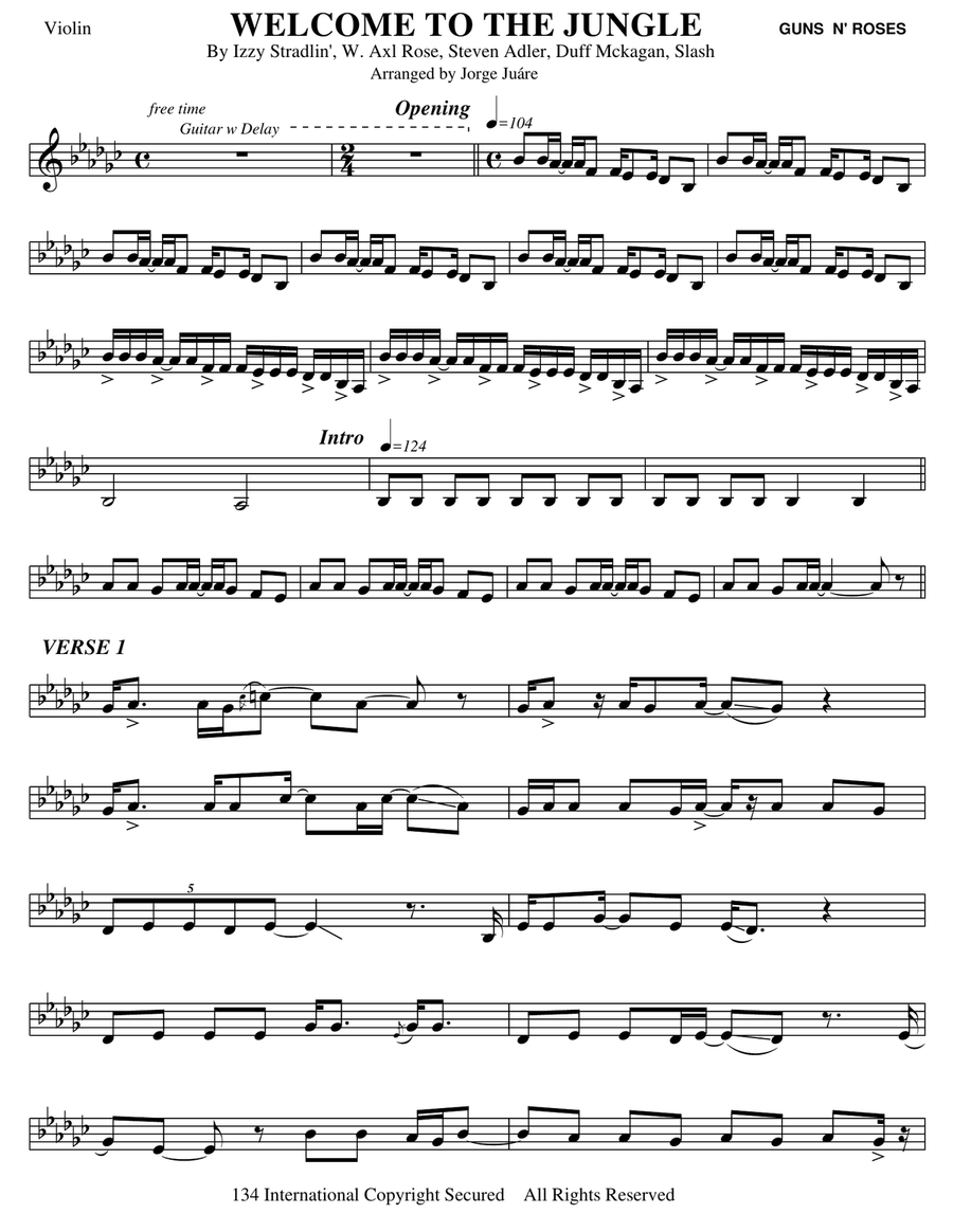 Welcome To The Jungle Violin Solo scores gallery preview page 1
