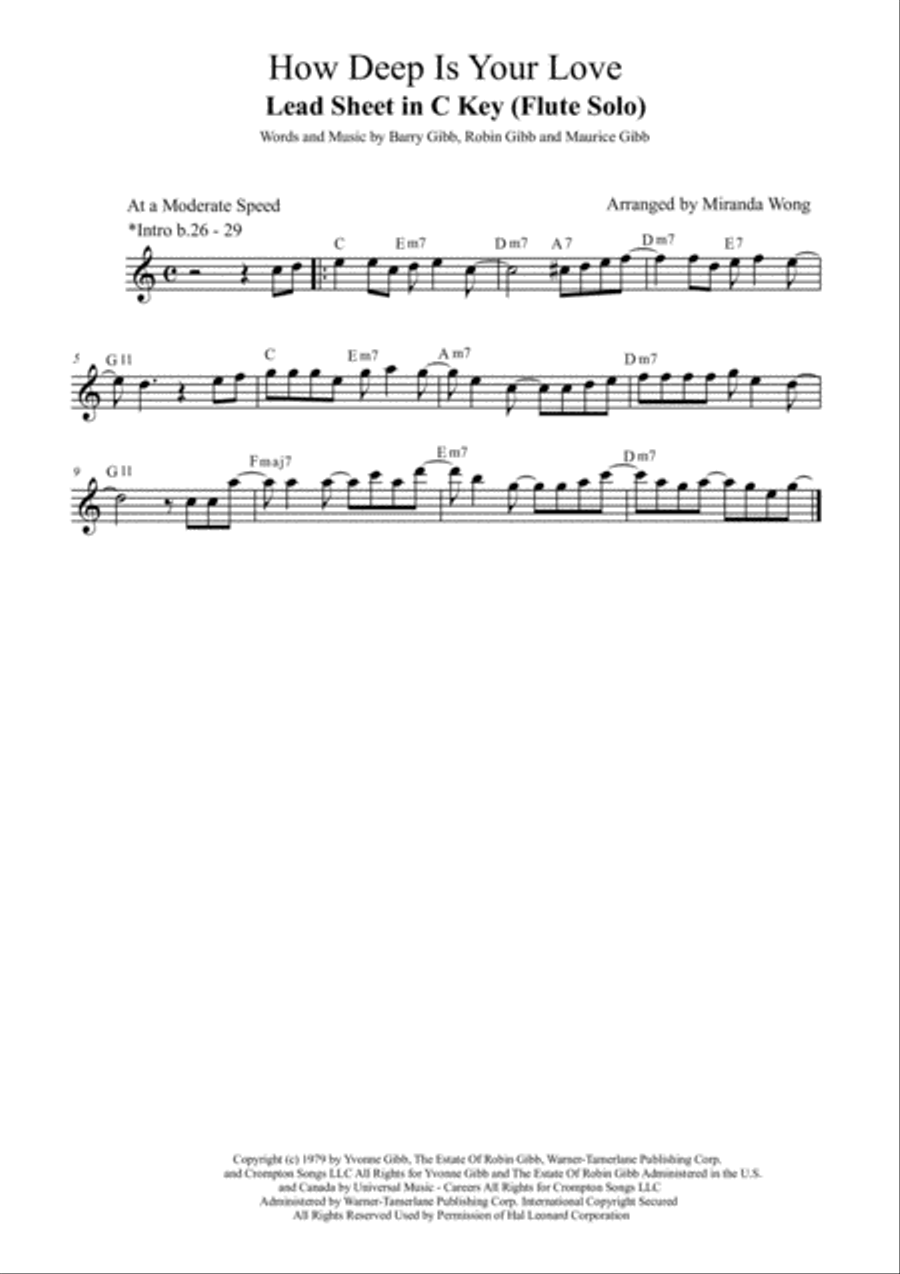 How Deep Is Your Love from the Motion Picture SATURDAY NIGHT FEVER Flute Solo scores gallery preview page 1
