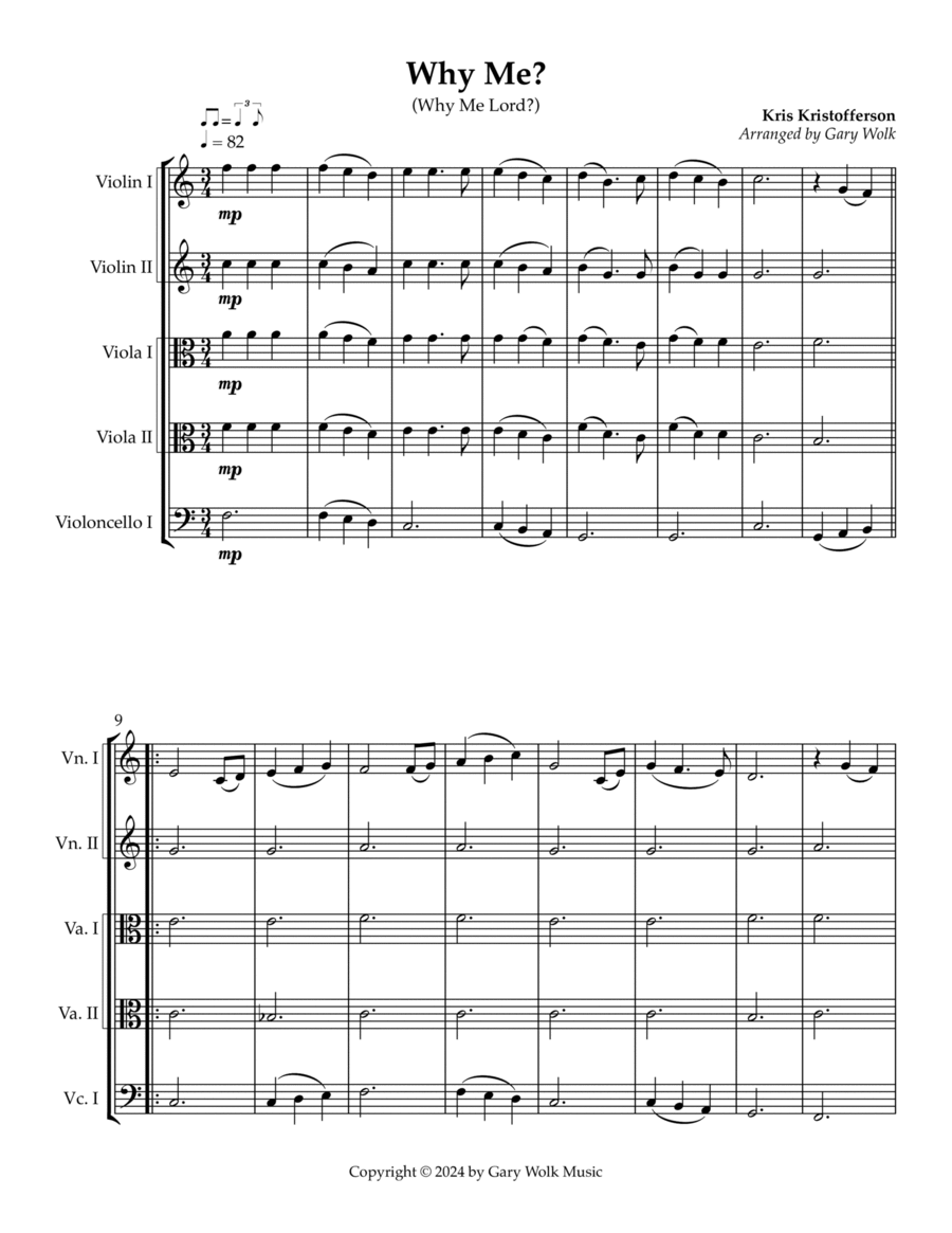 Why Me? (Why Me, Lord?) String Quintet scores gallery preview page 1