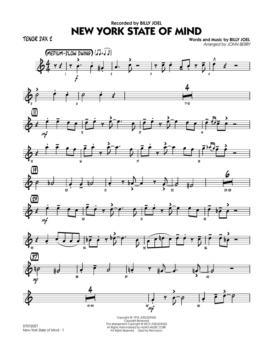 New York State Of Mind - Tenor Sax 2 Jazz Ensemble scores gallery preview page 1