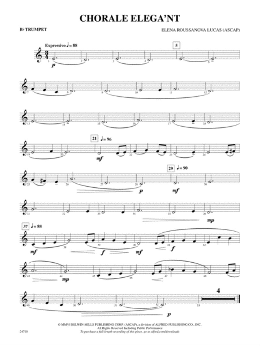 Chorale Elega'nt: 1st B-flat Trumpet Concert Band scores gallery preview page 1