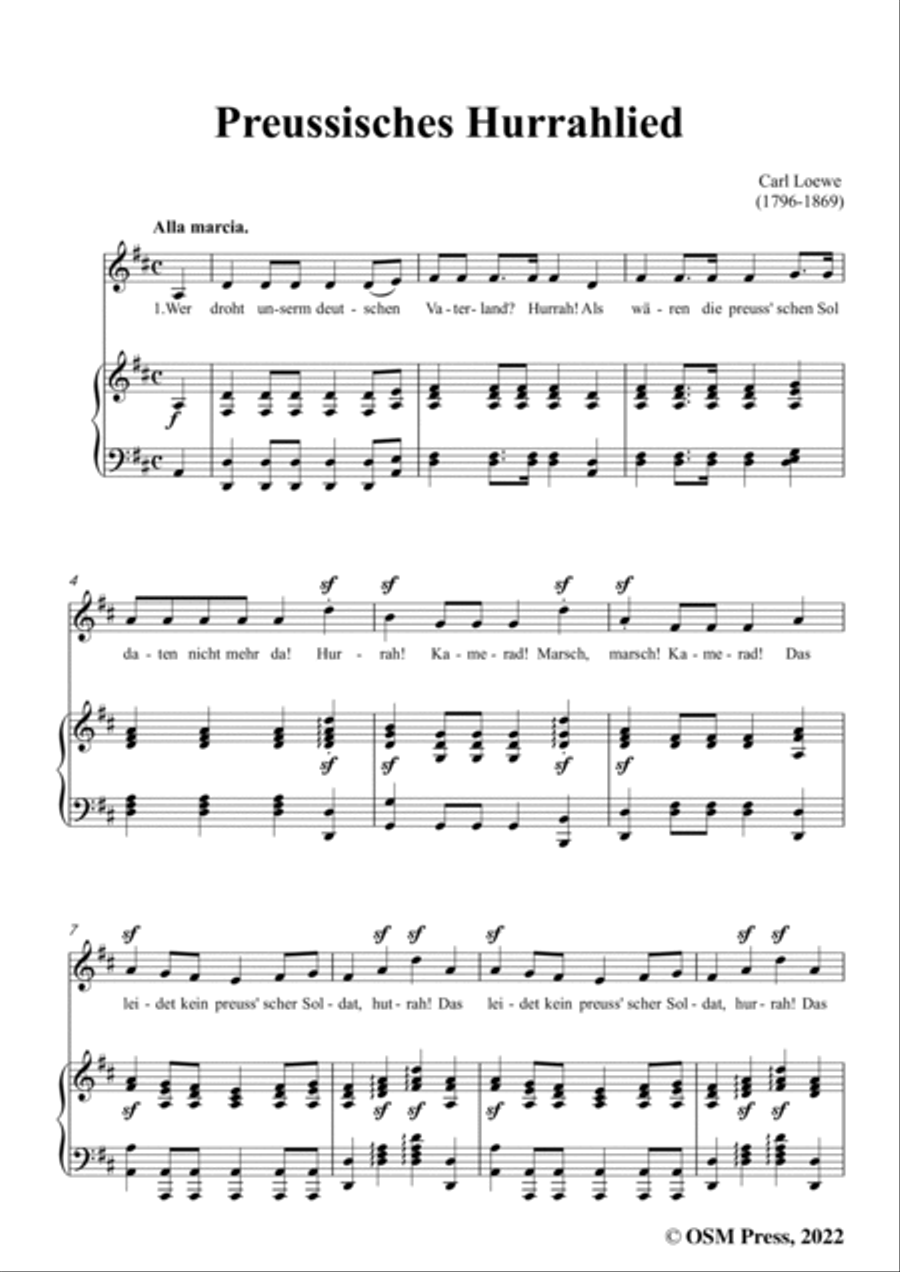 Loewe-Preussisches Hurrahlied,in D Major,for Voice and Piano Voice Solo scores gallery preview page 3