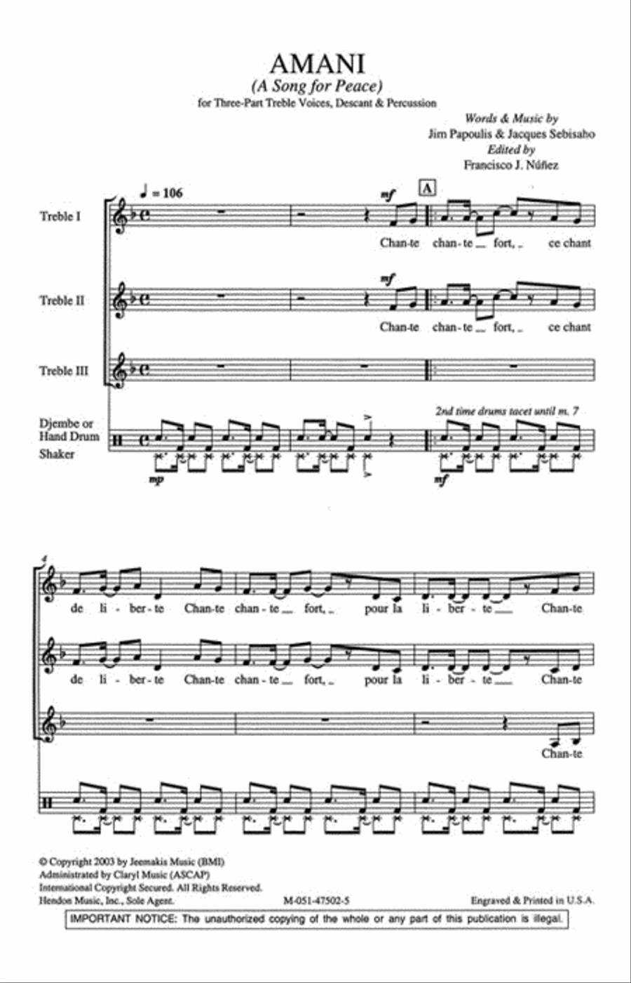 Amani (A Song of Peace) Amani (A Song of Peace) 3-Part scores gallery preview page 2