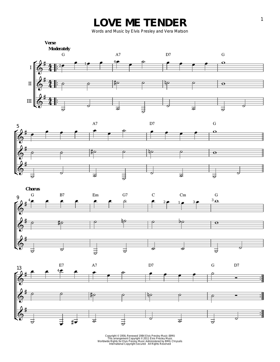 Love Me Tender Guitar Ensemble scores gallery preview page 1