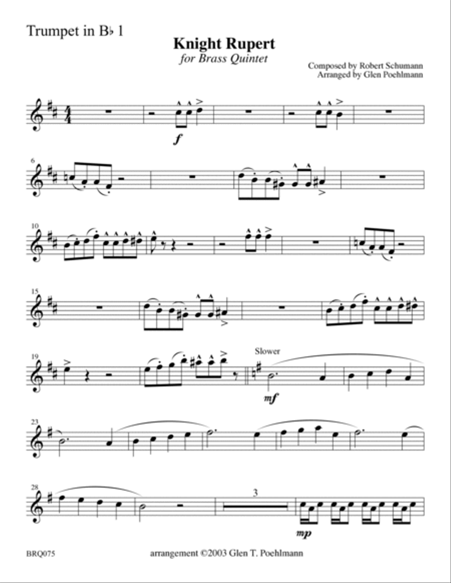 KNIGHT RUPERT (Robert Schumann Piano Solo) arranged for BRASS QUINTET (unaccompanied) Small Ensemble scores gallery preview page 5