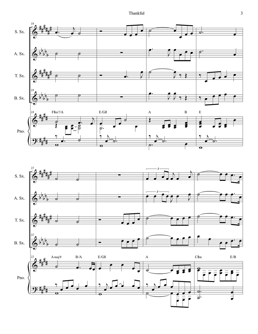 Thankful Saxophone Quartet scores gallery preview page 3