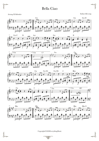 Bella Ciao. Easy original piano arrangement image number null