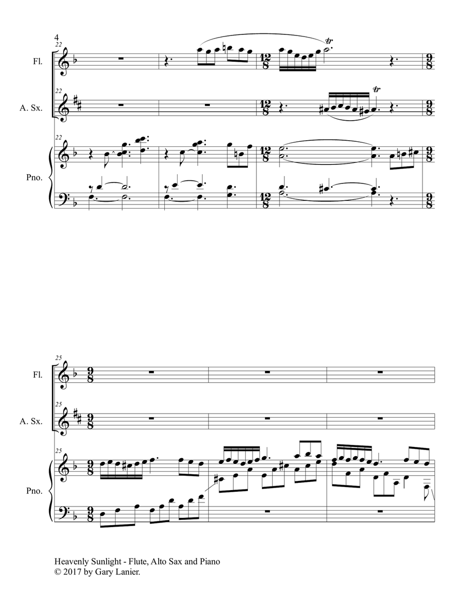 HEAVENLY SUNLIGHT (Trio - Flute, Alto Sax & Piano with Score/Parts) Woodwind Duet scores gallery preview page 5