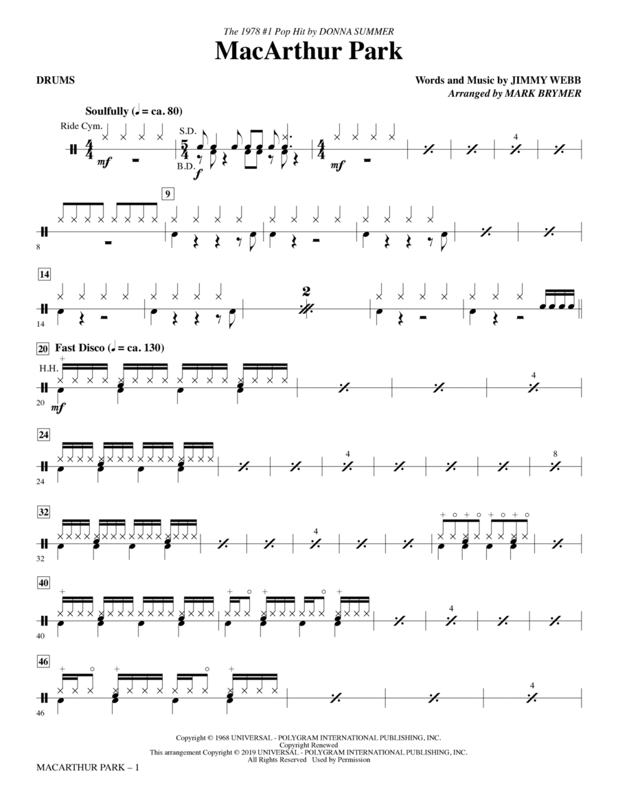 MacArthur Park (arr. Mark Brymer) - Drums Choir scores gallery preview page 1