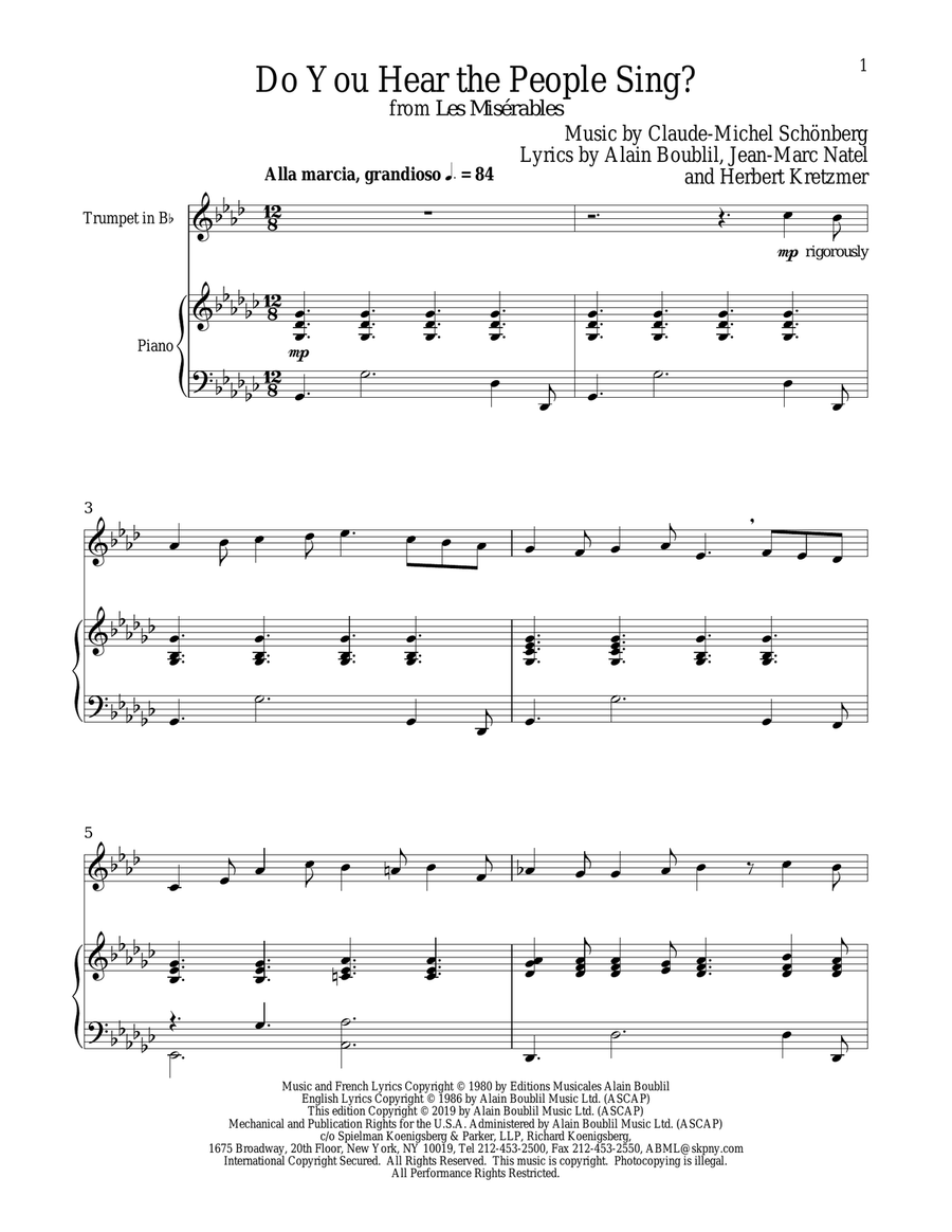 Do You Hear The People Sing? (from Les Miserables) Trumpet Solo scores gallery preview page 1