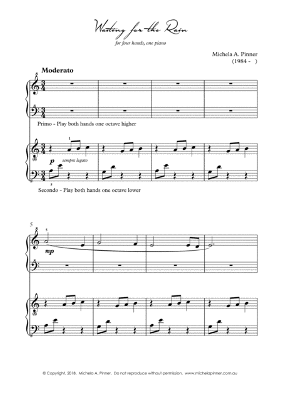 Waiting for the Rain (duet for 4 hands, 1 piano) Easy Piano scores gallery preview page 1