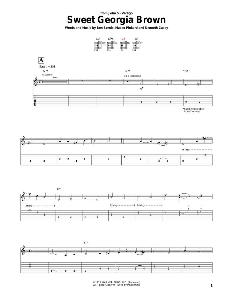 Sweet Georgia Brown Guitar Tablature scores gallery preview page 1