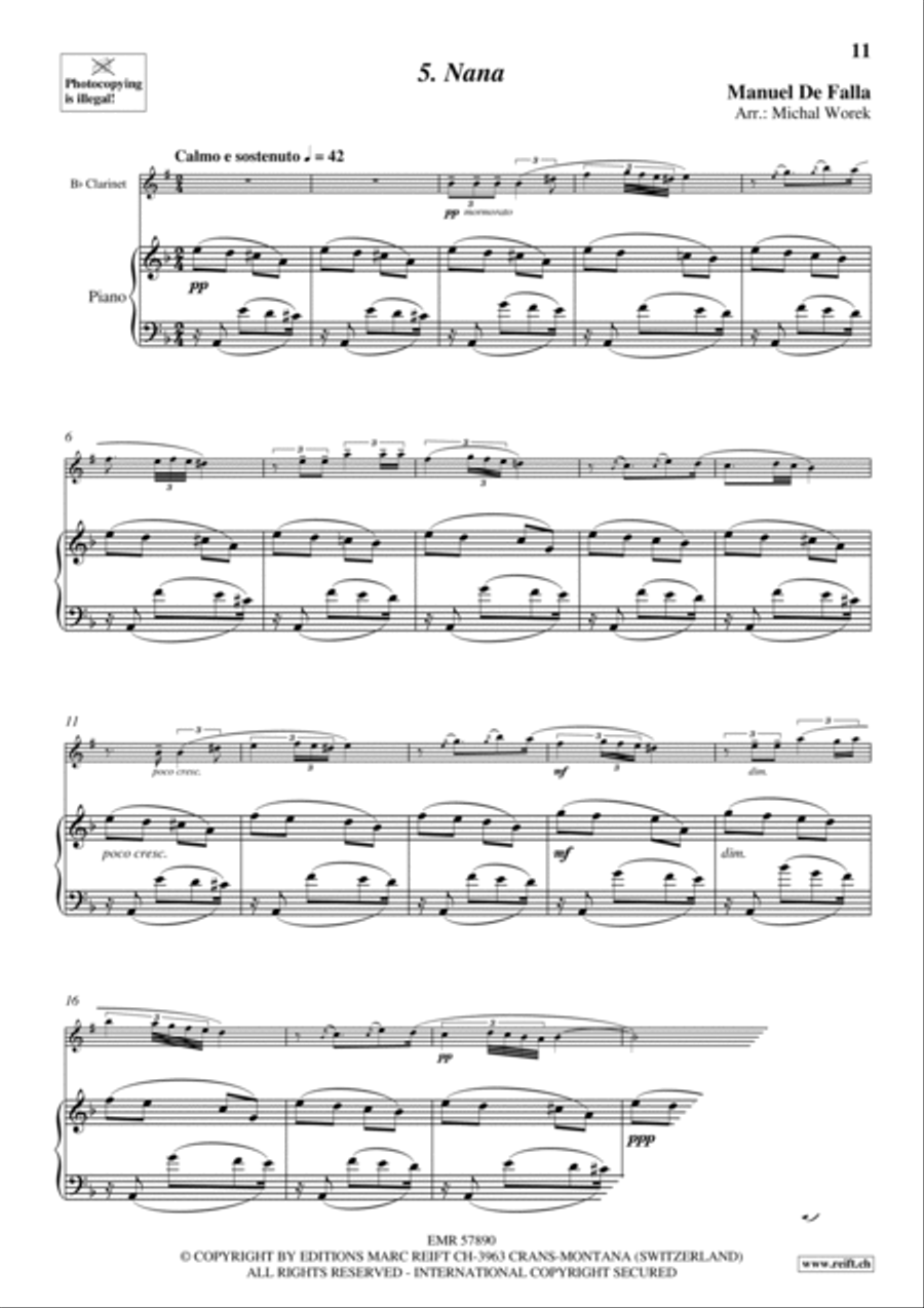 7 Popular Spanish Songs Clarinet Solo scores gallery preview page 8
