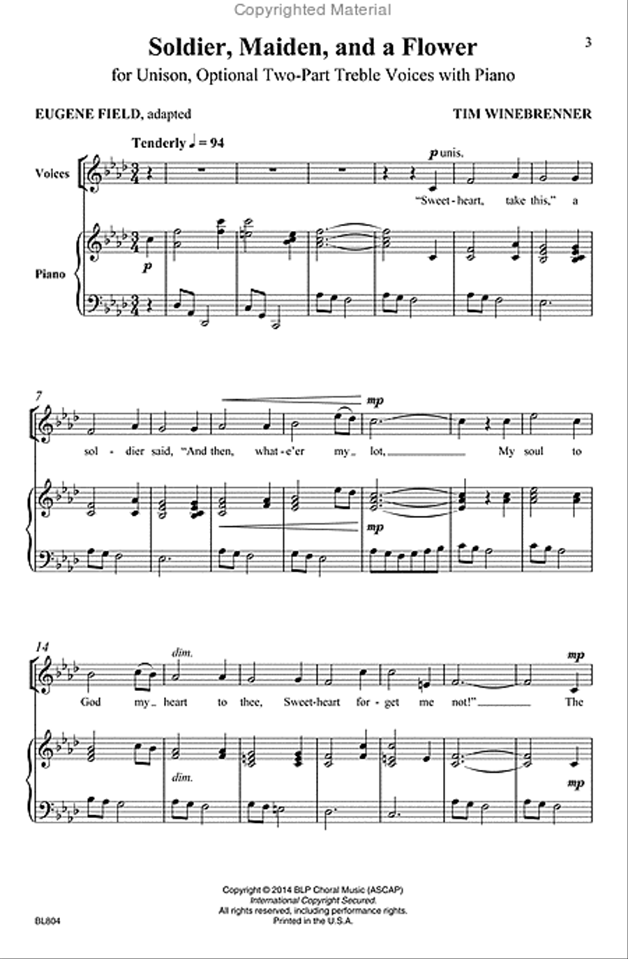 Soldier, Maiden, and a Flower Unison Choir scores gallery preview page 2