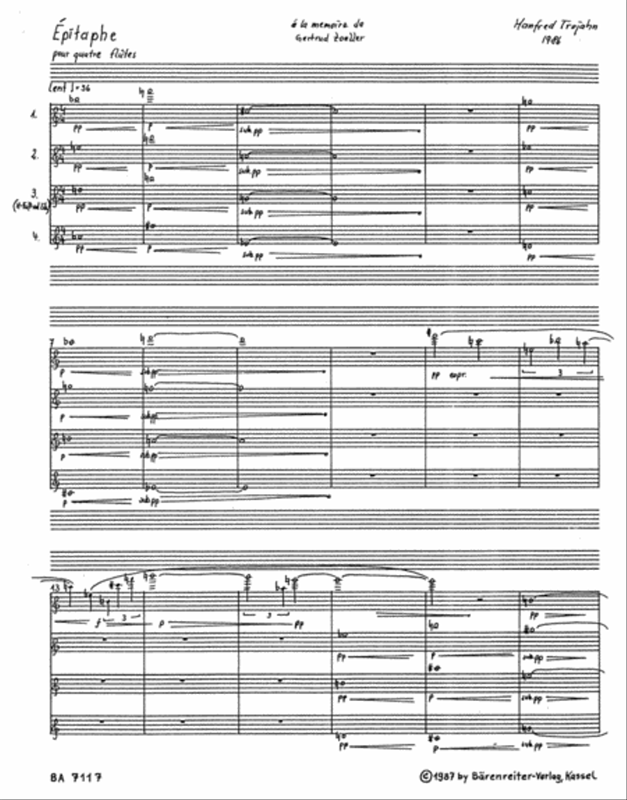 Epitaphe for four Flutes Flute Quartet scores gallery preview page 2