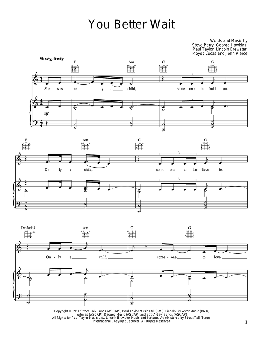 You Better Wait Piano, Vocal, Guitar scores gallery preview page 1