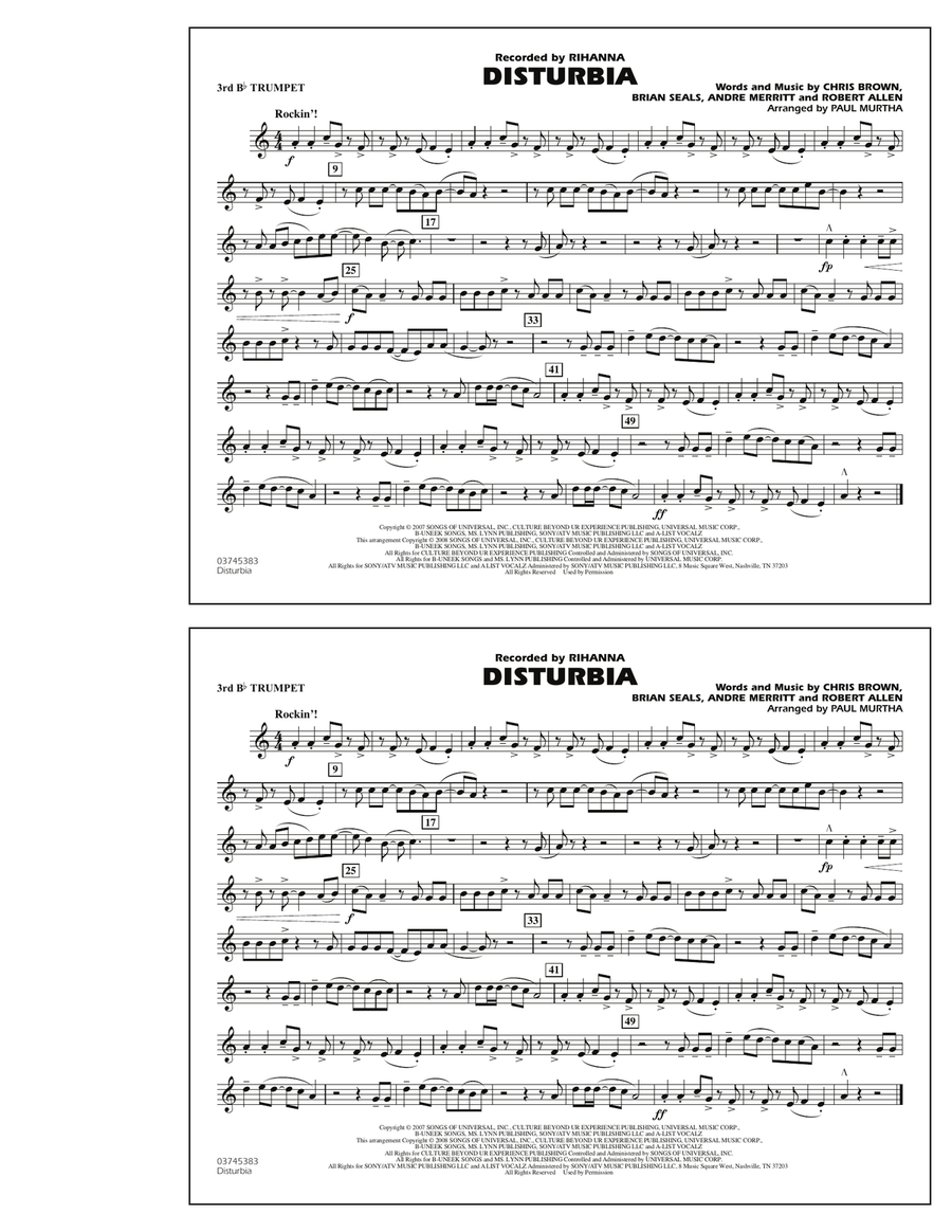 Disturbia - 3rd Bb Trumpet Marching Band scores gallery preview page 1