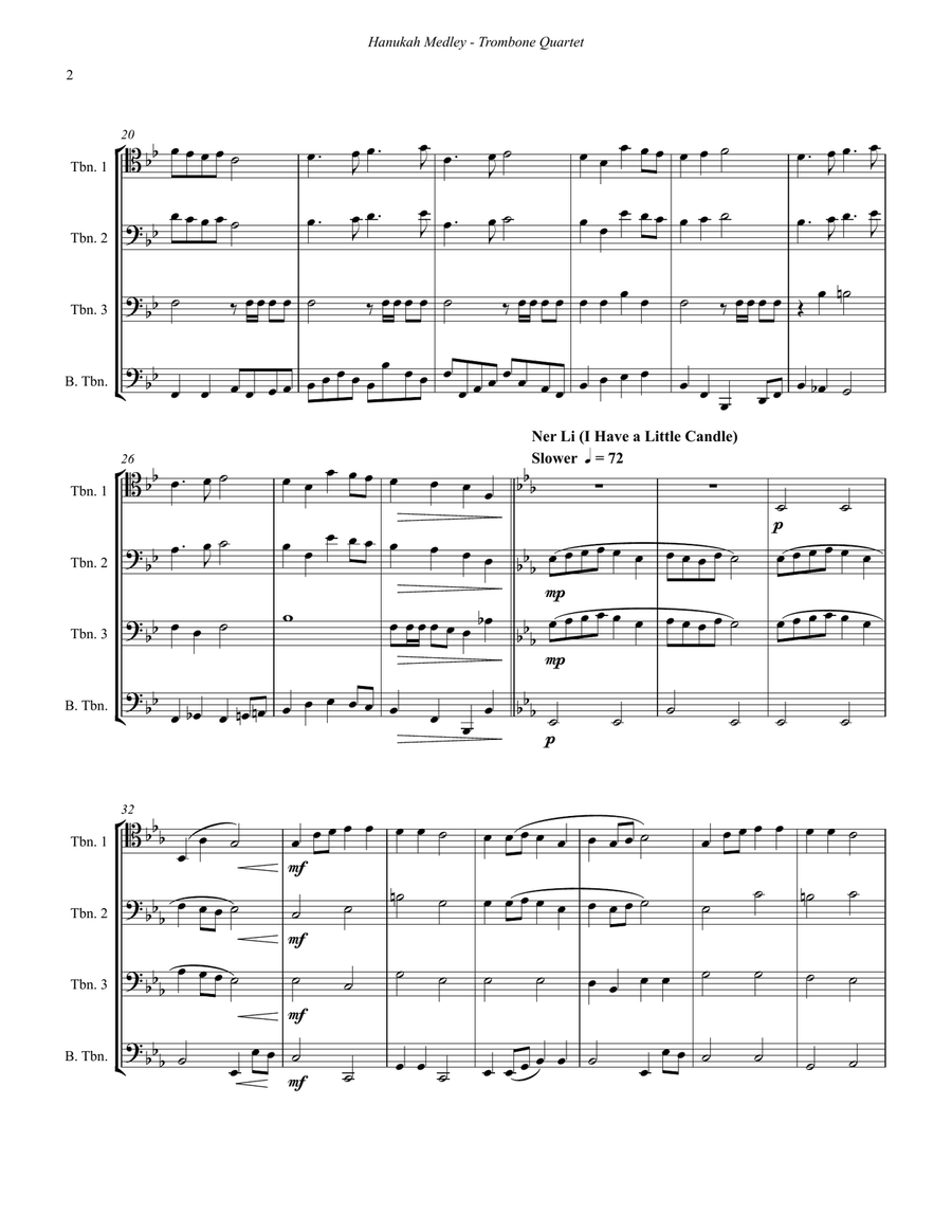Hanukah Medley for Trombone Quartet Brass Quartet scores gallery preview page 2