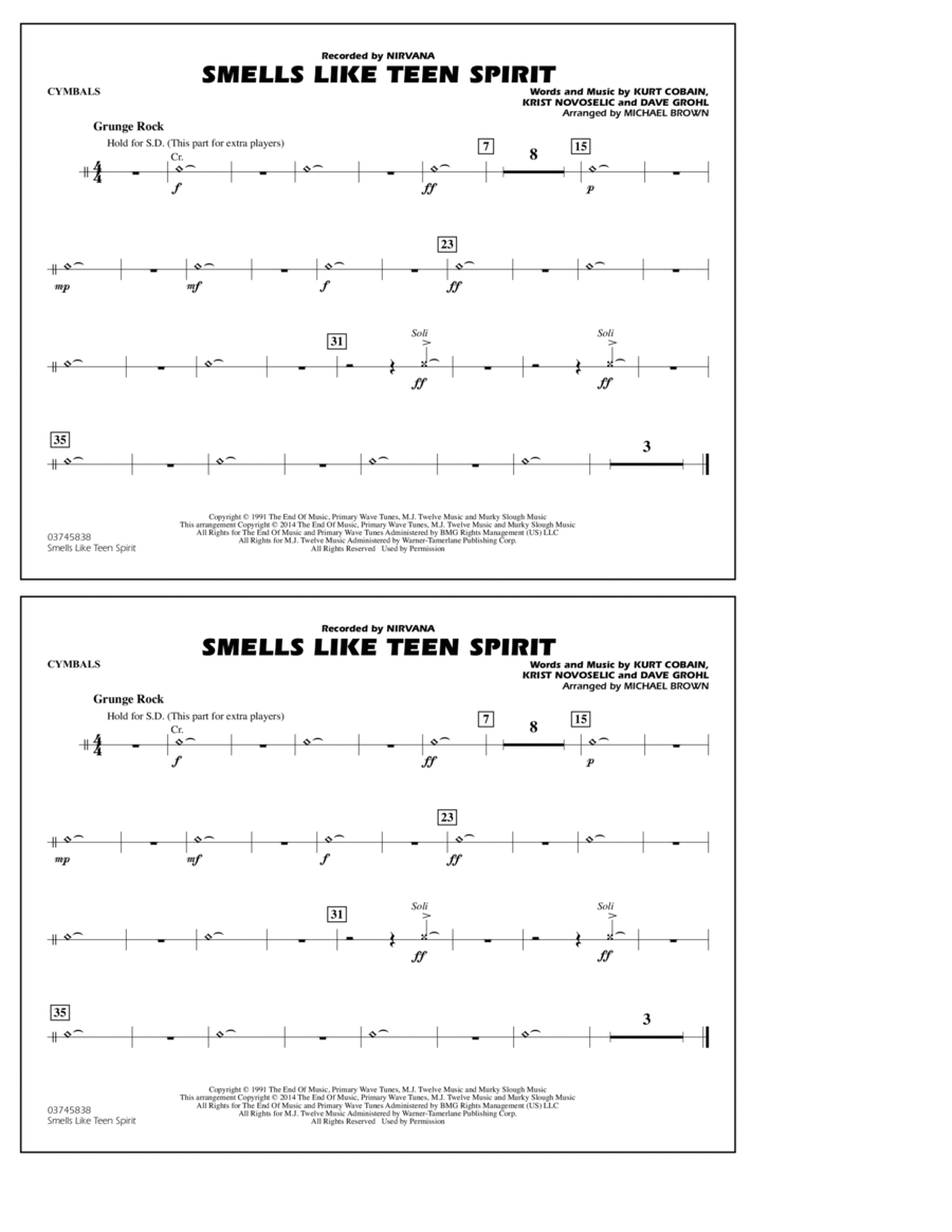 Smells Like Teen Spirit - Cymbals Marching Band scores gallery preview page 1