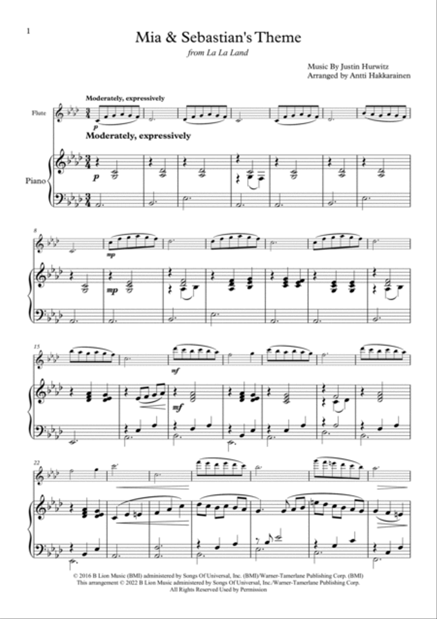 Mia & Sebastian's Theme Flute Solo scores gallery preview page 2