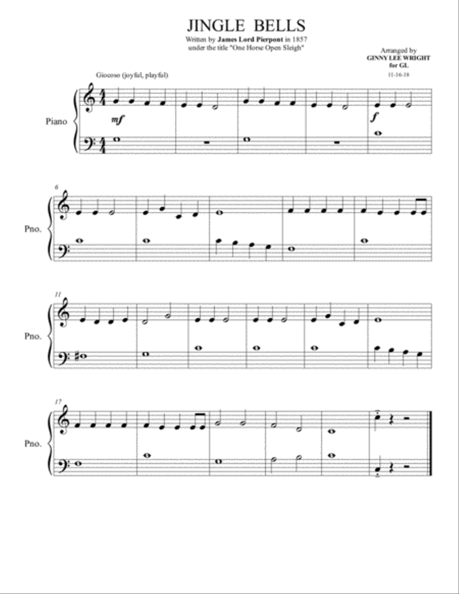 JINGLE BELLS Easy Piano scores gallery preview page 1